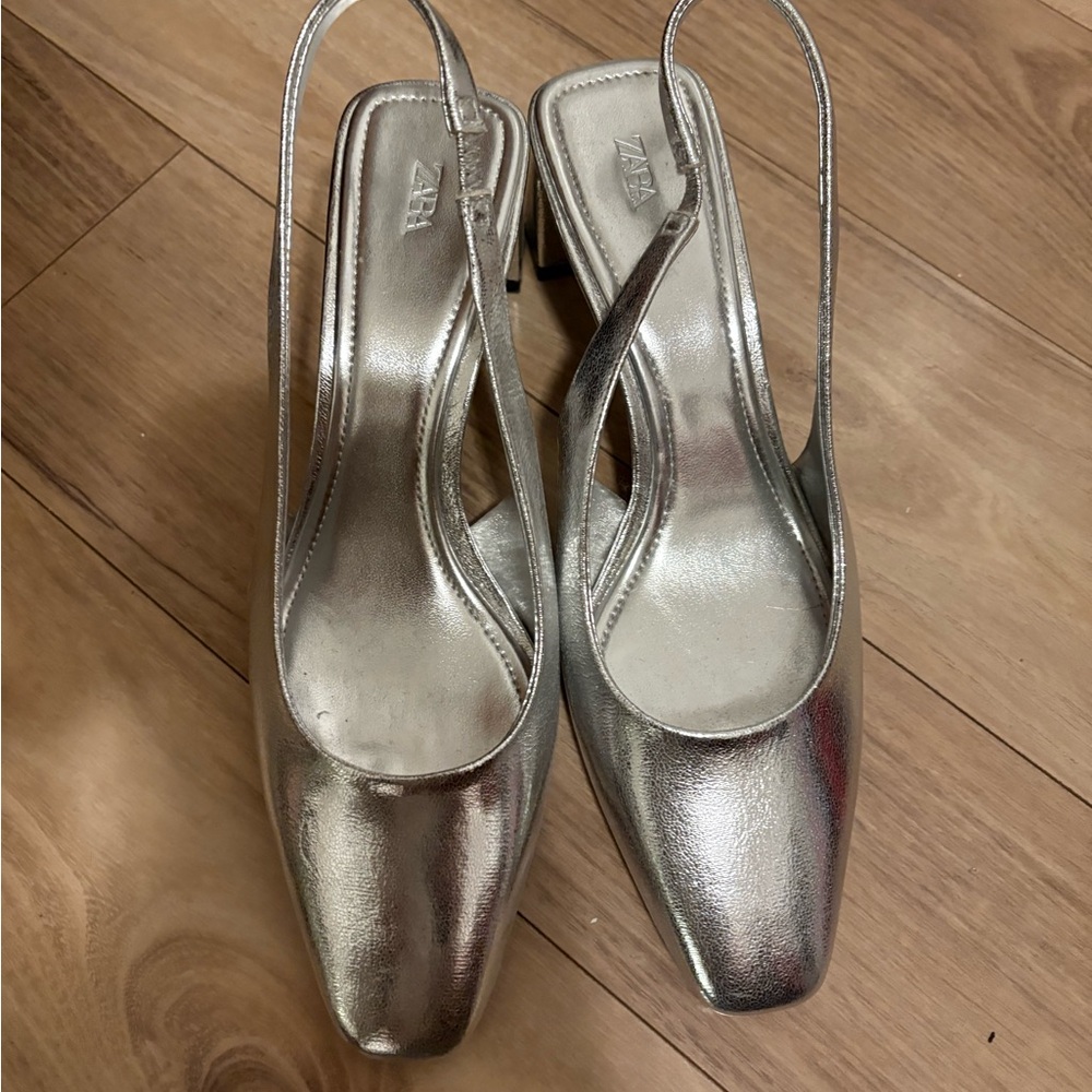 Zara Silver Women's Slingback Heels 39
